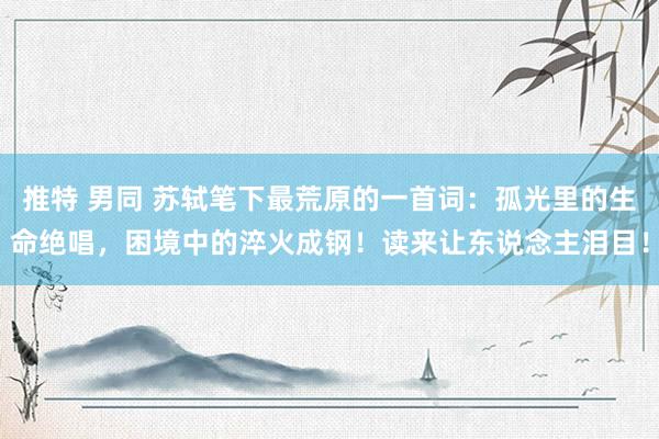 推特 男同 苏轼笔下最荒原的一首词：孤光里的生命绝唱，困境中的淬火成钢！读来让东说念主泪目！