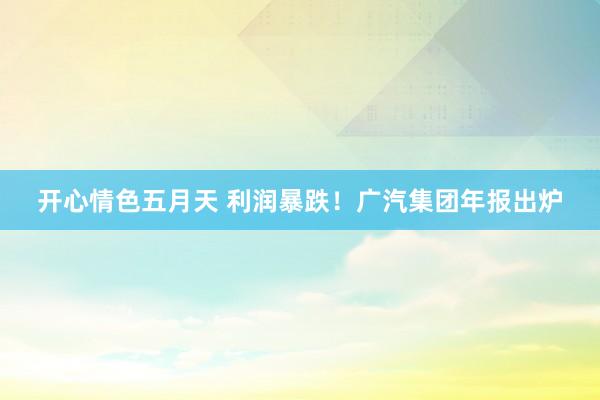 开心情色五月天 利润暴跌！广汽集团年报出炉