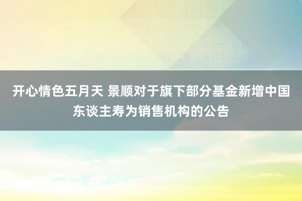 开心情色五月天 景顺对于旗下部分基金新增中国东谈主寿为销售机构的公告
