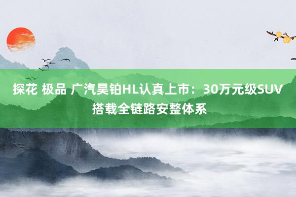 探花 极品 广汽昊铂HL认真上市：30万元级SUV 搭载全链路安整体系