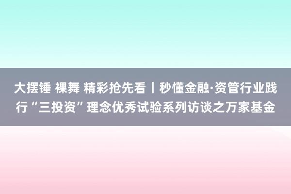 大摆锤 裸舞 精彩抢先看丨秒懂金融·资管行业践行“三投资”理念优秀试验系列访谈之万家基金